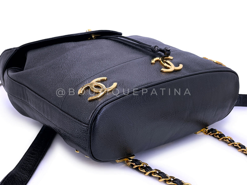 Rare Pristine Chanel 1994 Vintage Black Caviar Triple CC Large Backpack Bag 24k GHW V27