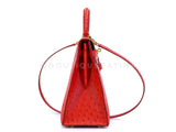 Hermès Red Ostrich 32cm Kelly Bag Sellier 24k GHW G3W