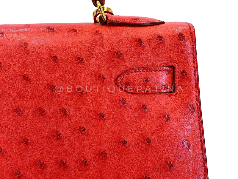 Hermès Red Ostrich 32cm Kelly Bag Sellier 24k GHW G3W
