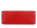 Hermès Red Ostrich 32cm Kelly Bag Sellier 24k GHW G3W