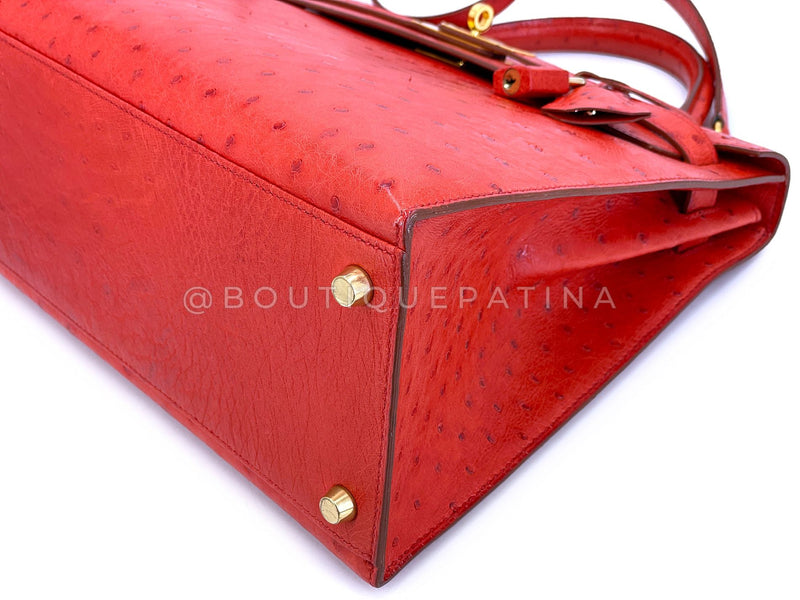 Hermès Red Ostrich 32cm Kelly Bag Sellier 24k GHW G3W