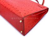Hermès Red Ostrich 32cm Kelly Bag Sellier 24k GHW G3W