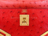 Hermès Red Ostrich 32cm Kelly Bag Sellier 24k GHW G3W