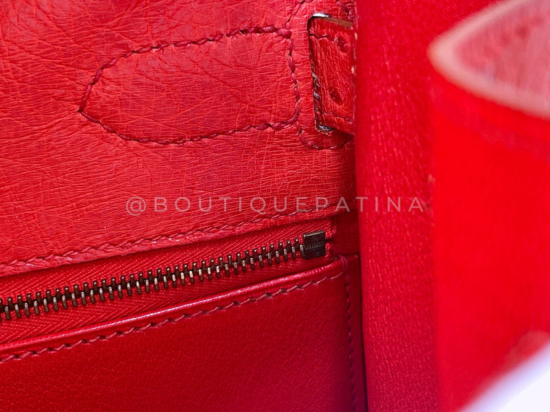 Hermès Red Ostrich 32cm Kelly Bag Sellier 24k GHW G3W