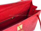 Hermès Red Ostrich 32cm Kelly Bag Sellier 24k GHW G3W
