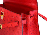 Hermès Red Ostrich 32cm Kelly Bag Sellier 24k GHW G3W