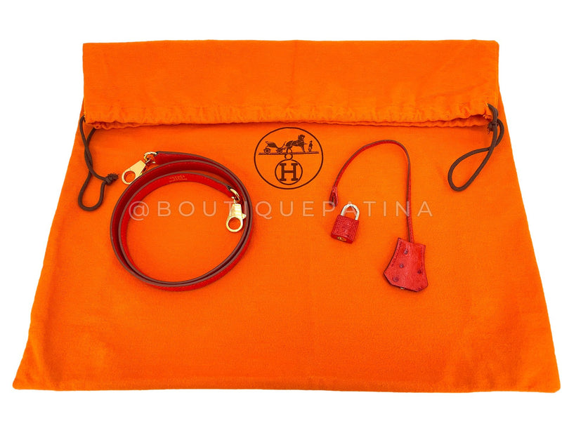 Hermès Red Ostrich 32cm Kelly Bag Sellier 24k GHW G3W