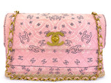 Chanel 1994 Vintage Baby Pink Bandana Maxi Straw Jumbo Flap Bag Paisley Print X43