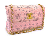 Chanel 1994 Vintage Baby Pink Bandana Maxi Straw Jumbo Flap Bag Paisley Print X43