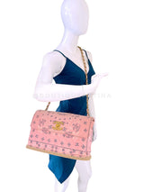Chanel 1994 Vintage Baby Pink Bandana Maxi Straw Jumbo Flap Bag Paisley Print X43