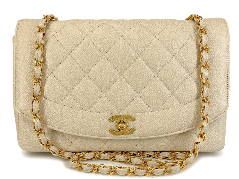 Chanel 1994 Vintage Pale Beige Caviar Medium Diana Flap Bag 24k GHW XI2