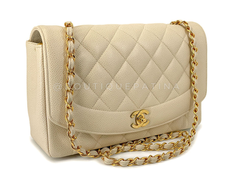 Chanel 1994 Vintage Pale Beige Caviar Medium Diana Flap Bag 24k GHW XI2