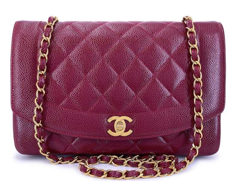 Chanel Vintage 1993 Burgundy Wine Red Caviar Medium Diana Flap Bag 24k GHW XH2