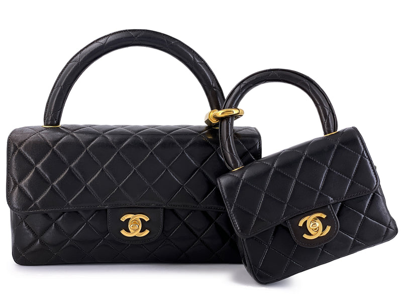Chanel 1994 Vintage Parent Child Bag Kelly Flap Set Black 24k GHW 42F