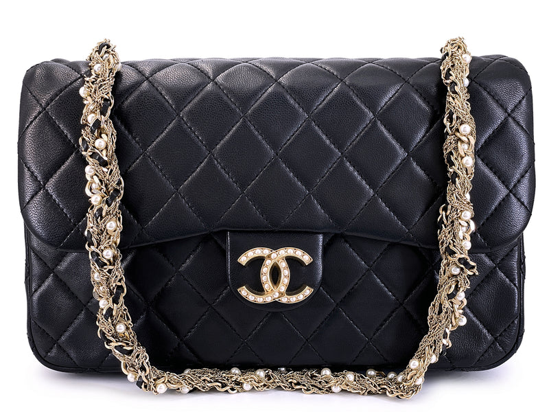 Chanel 2014 Black Westminster Pearl Braided Flap Bag GHW 523