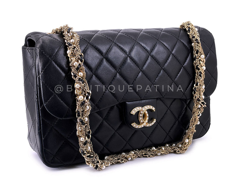 Chanel 2014 Black Westminster Pearl Braided Flap Bag GHW 523