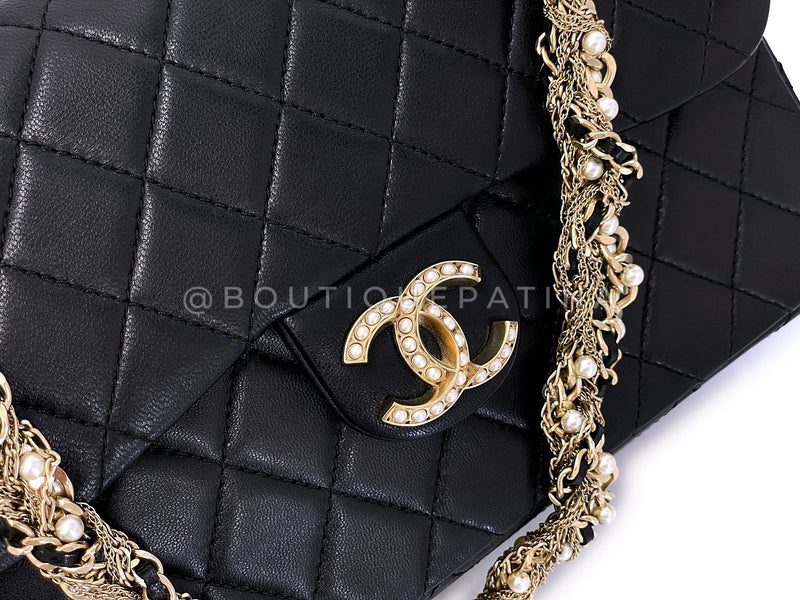 Chanel 2014 Black Westminster Pearl Braided Flap Bag GHW 523