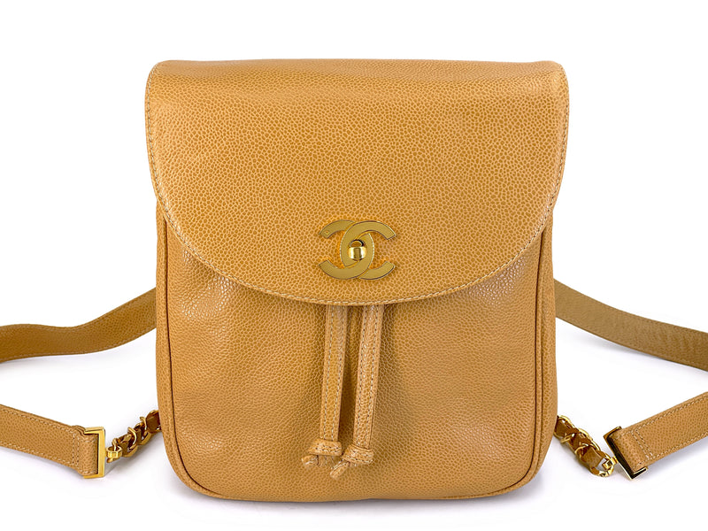 Pristine Chanel 1994 Vintage Camel Beige Caviar Small Backpack Bag 24k GHW QKX