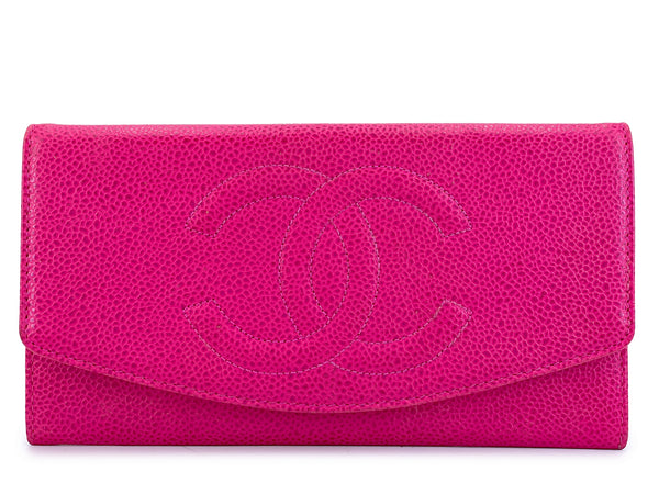 Rare Pristine Chanel 1996 Vintage Fuchsia Pink Caviar Long Wallet