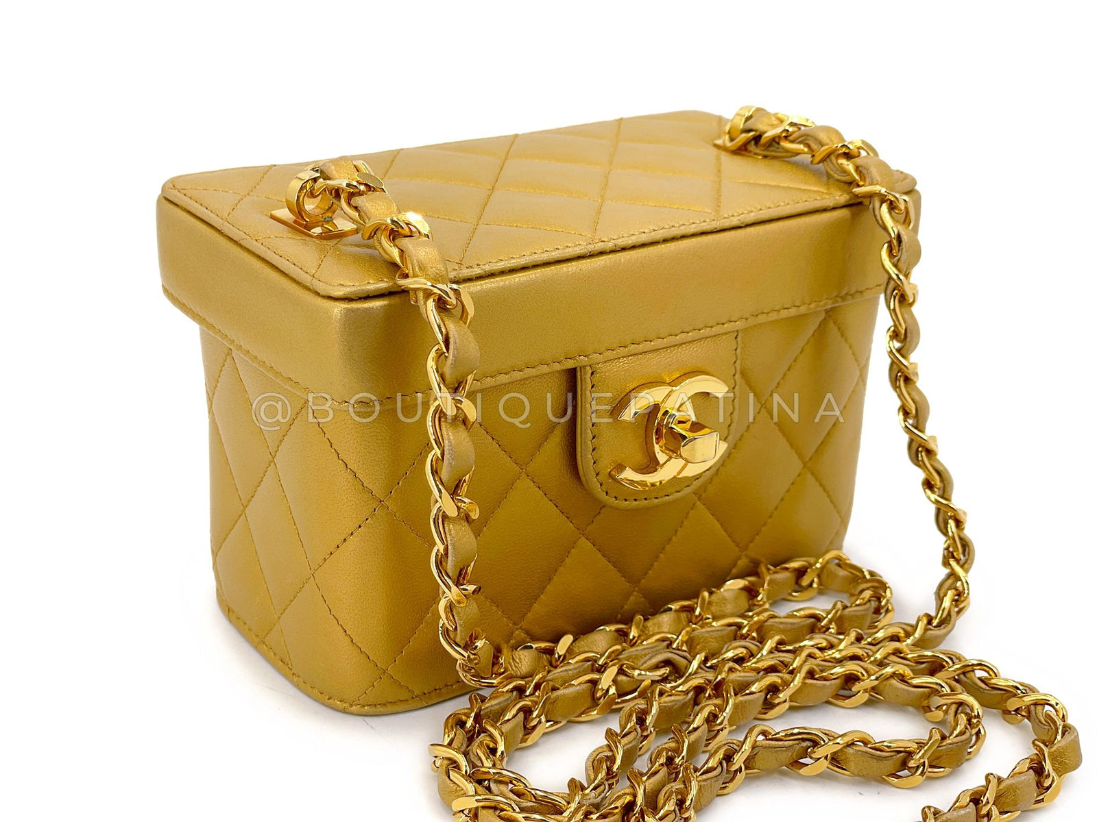 CHANEL ヴィンテージ　ミニ　バレッタ Chanel 1991 Vintage Gold Bronze Petite Box Vanity Bag 24k GHW TVY