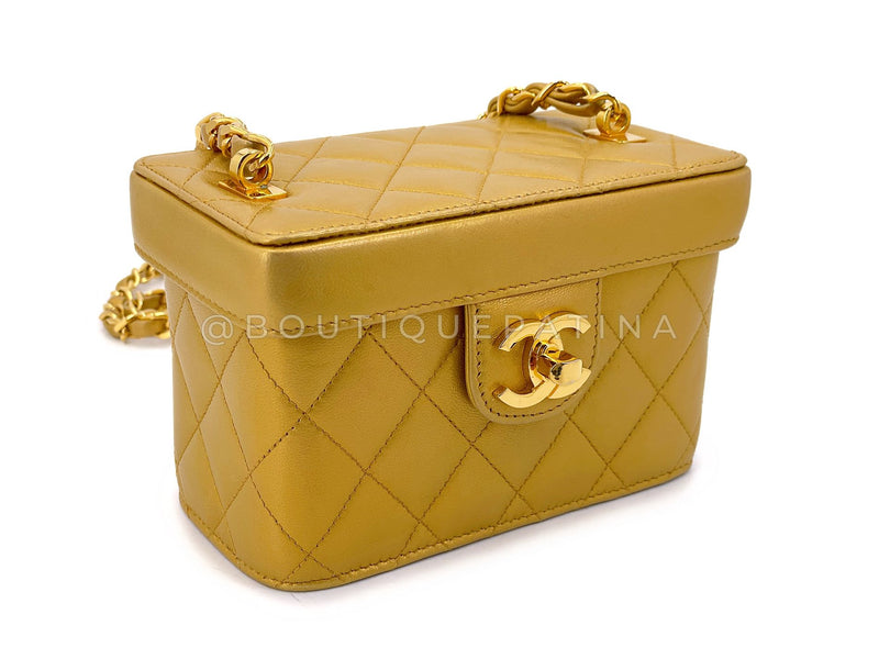 Chanel 1991 Vintage Gold Bronze Petite Box Vanity Bag 24k GHW TVY