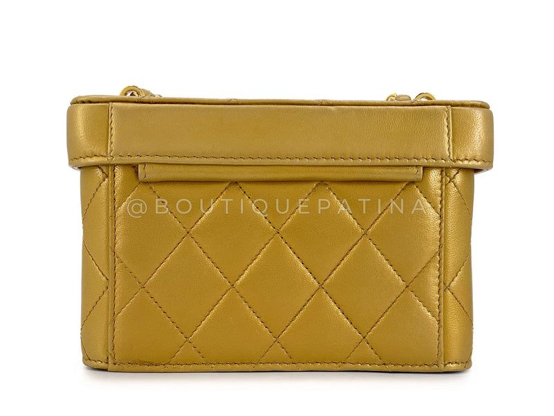 Chanel 1991 Vintage Gold Bronze Petite Box Vanity Bag 24k GHW TVY