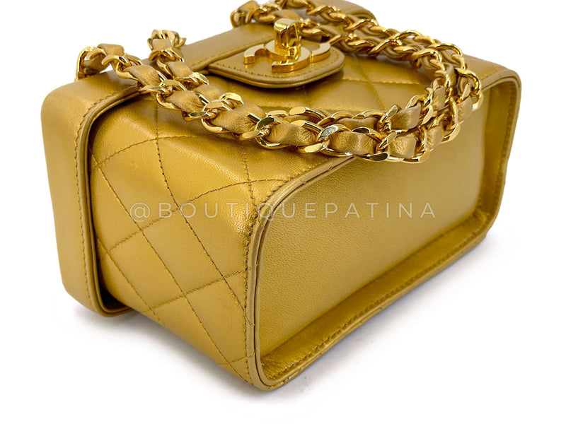 Chanel 1991 Vintage Gold Bronze Petite Box Vanity Bag 24k GHW TVY