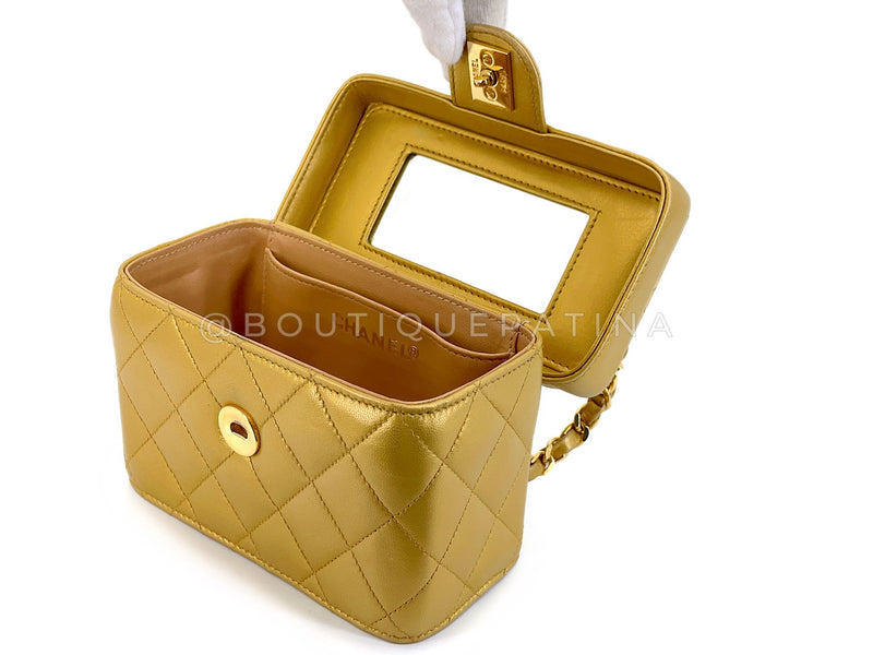 Chanel 1991 Vintage Gold Bronze Petite Box Vanity Bag 24k GHW TVY