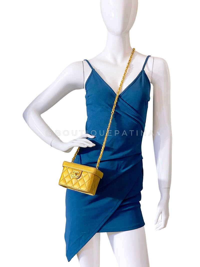 Chanel 1991 Vintage Gold Bronze Petite Box Vanity Bag 24k GHW TVY