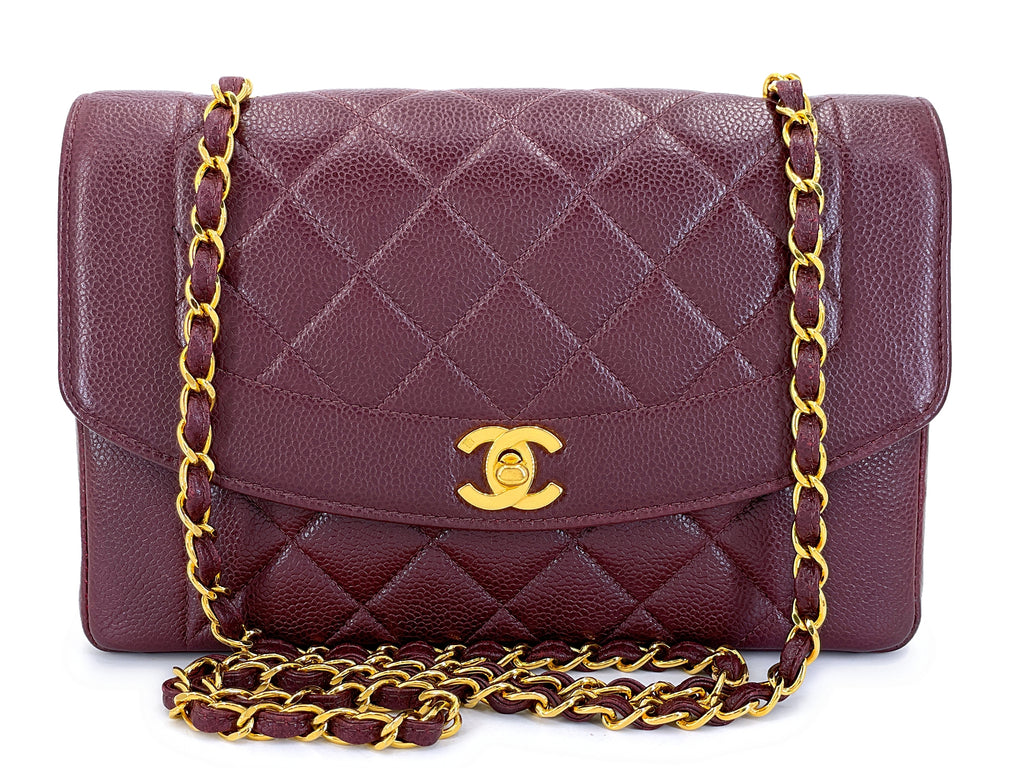 Chanel Vintage 1997 Burgundy Wine Red Caviar Medium Diana Flap Bag
