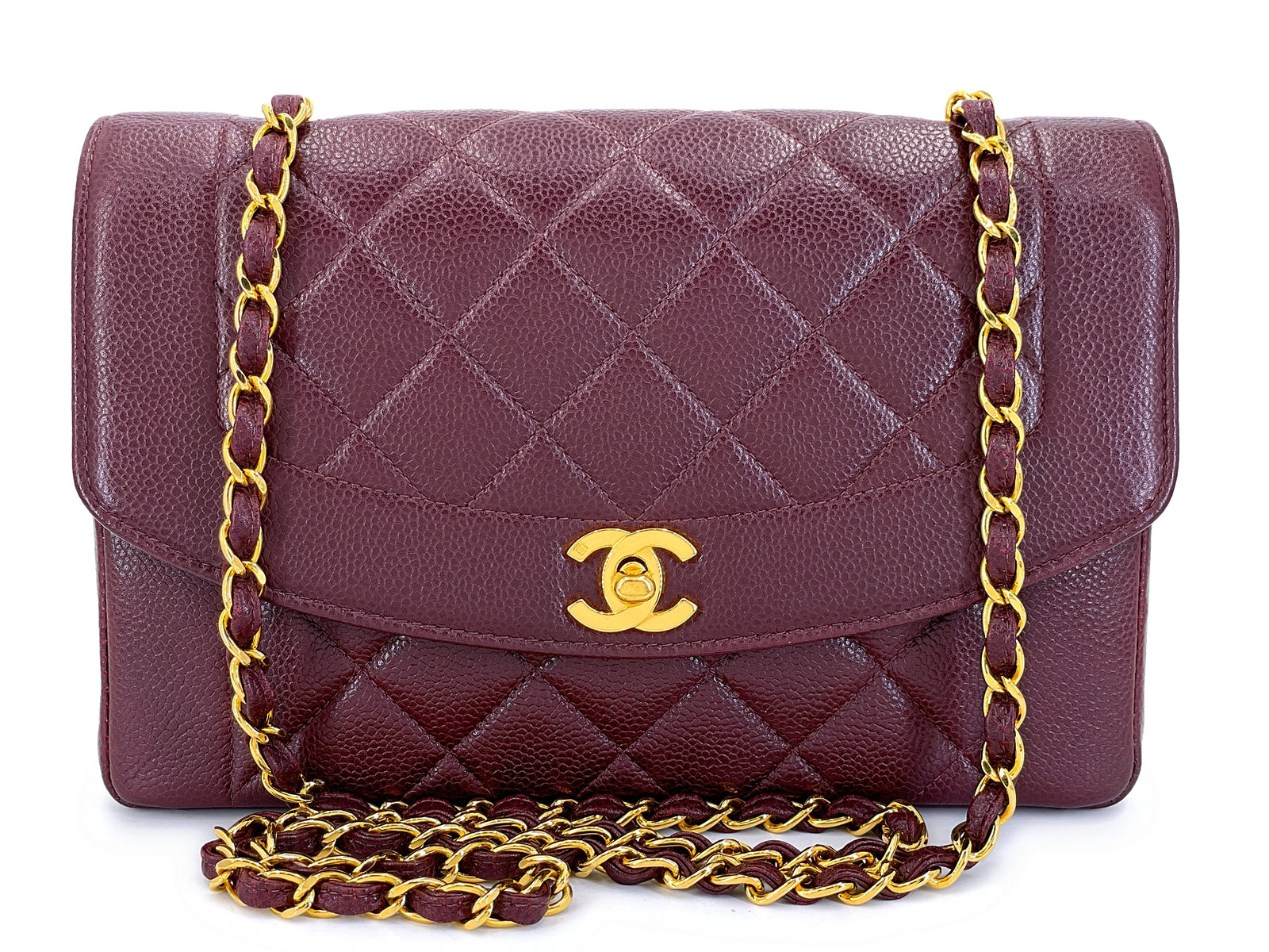 Chanel Vintage 1997 Burgundy Wine Red Caviar Medium Diana Flap Bag