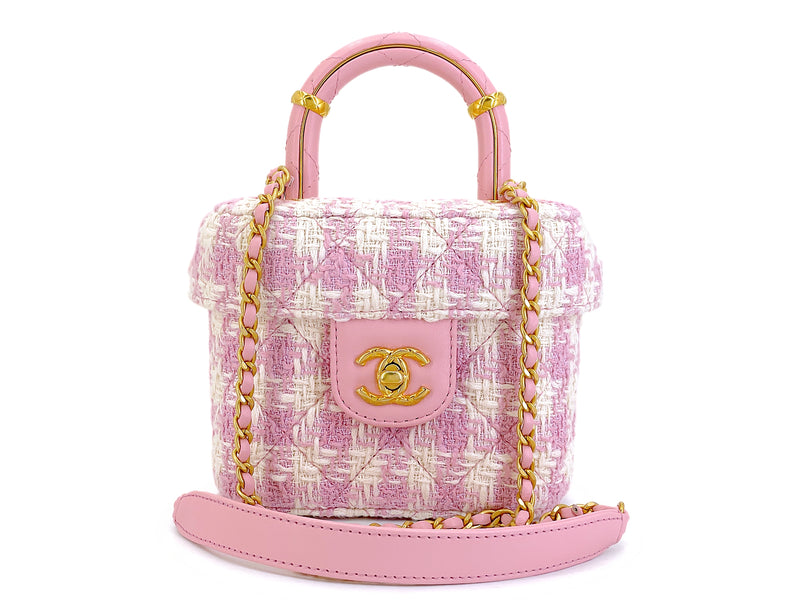Chanel 23S Ecru Pink Tweed Checkered Vanity Crossbody Bag GHW 4LA