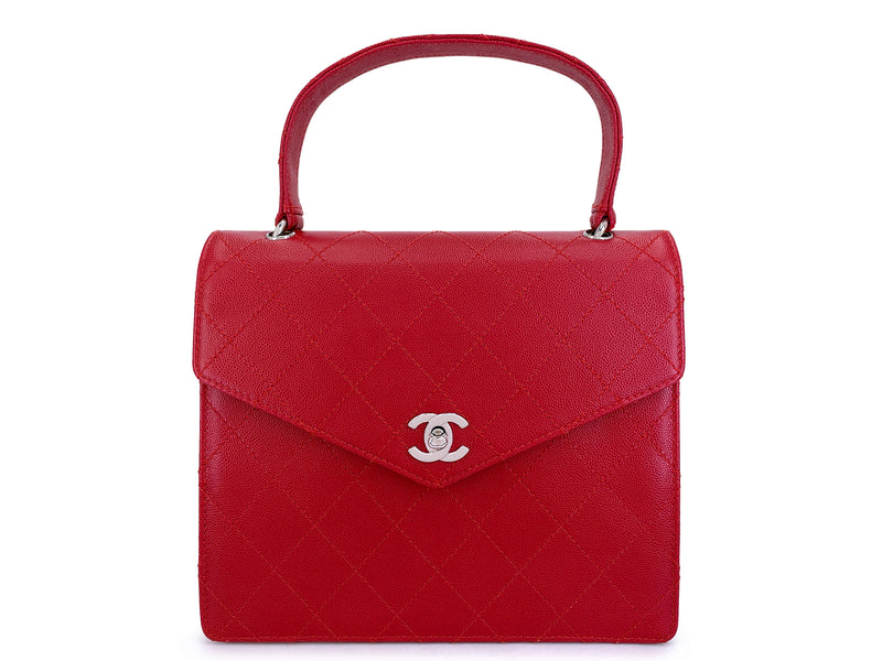 Chanel 1997 Vintage Red Caviar Quilted Kelly Bag SHW 0F6