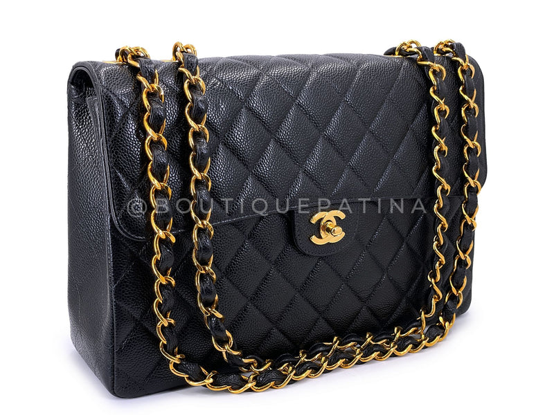 Chanel 2003 Vintage Black Caviar Jumbo Classic Flap Bag 24k GHW  UVR