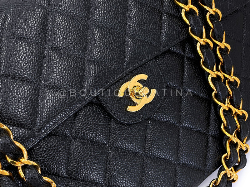 Chanel 2003 Vintage Black Caviar Jumbo Classic Flap Bag 24k GHW  UVR