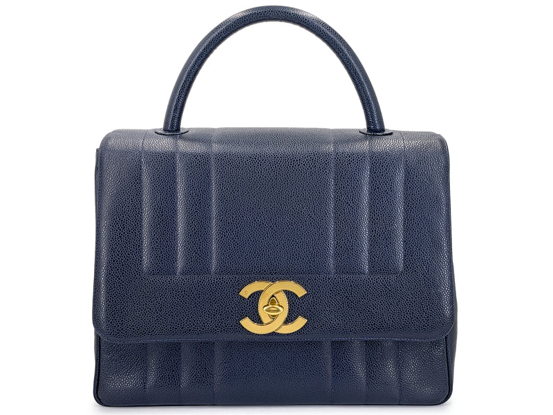 Chanel 1994 Vintage Navy Blue-Black Caviar Jumbo Logo Mademoiselle Kelly Bag 24k GHW JWT