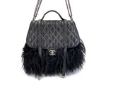 Rare Chanel 14A Black Mongolian Lamb Fur Paris-Dallas Fringe Saddle XL Flap Bag 2TX