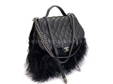 Rare Chanel 14A Black Mongolian Lamb Fur Paris-Dallas Fringe Saddle XL Flap Bag 2TX