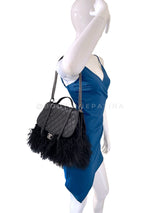 Rare Chanel 14A Black Mongolian Lamb Fur Paris-Dallas Fringe Saddle XL Flap Bag 2TX