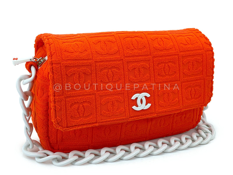 Chanel 2002 Vintage Dark Orange Terry Sport Line Flap Bag Resin Chain XIL