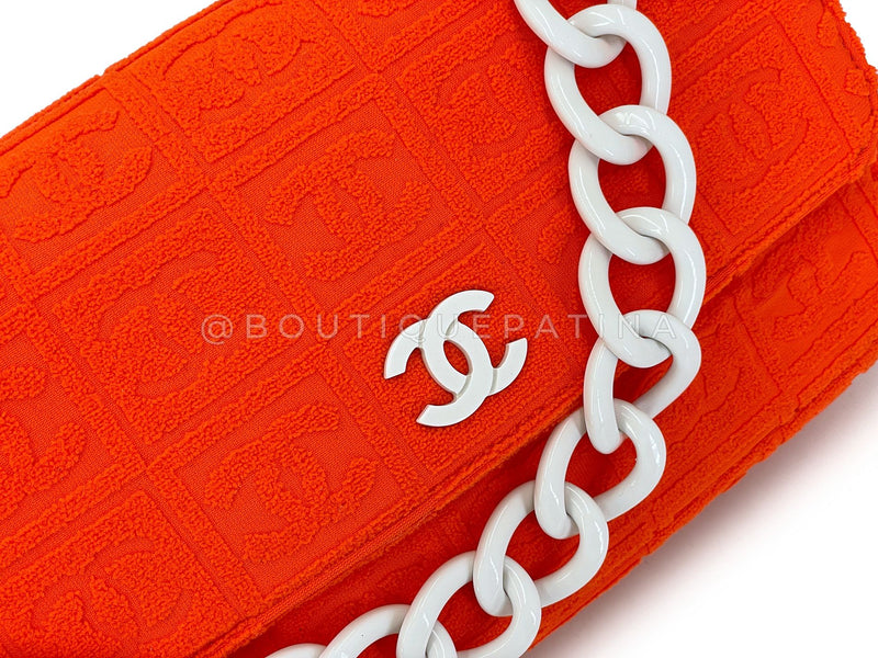 Chanel 2002 Vintage Dark Orange Terry Sport Line Flap Bag Resin Chain XIL