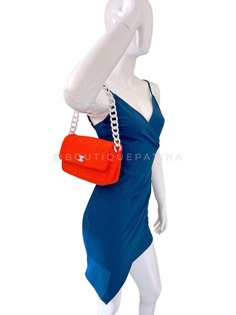 Chanel 2002 Vintage Dark Orange Terry Sport Line Flap Bag Resin Chain XIL