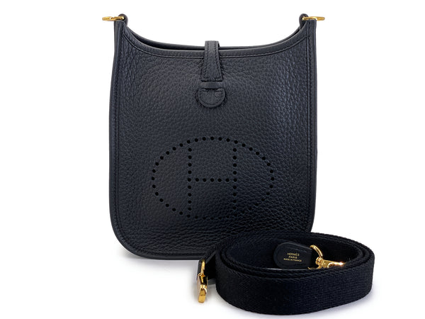 NIB Hermes Black Clemence Mini Evelyne TPM Bag 24k GHW TU4