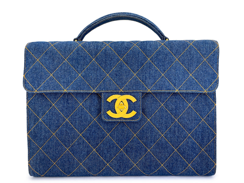 CHANEL バッグ Chanel Vintage 1997 Blue Denim Briefcase Tote Bag 24k GHW KBY