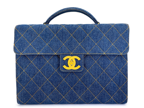 Chanel Vintage 1997 Blue Denim Briefcase Tote Bag 24k GHW KBY