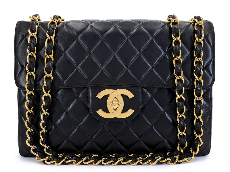 Chanel 1996 Vintage Black Jumbo Classic Flap Bag 24k GHW Lambskin