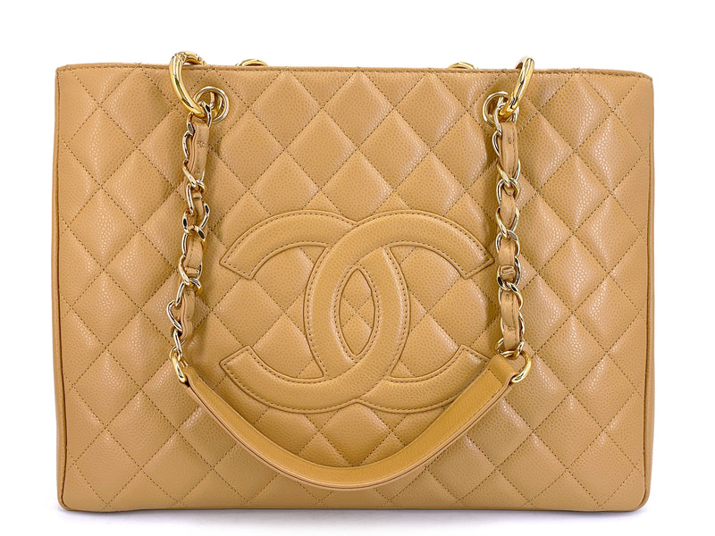 Chanel Vintage 2008 Camel Beige Caviar Grand Shopper Tote GST Bag GHW RLI