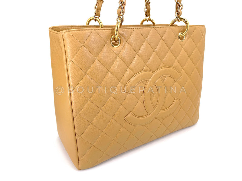 Chanel Vintage 2008 Camel Beige Caviar Grand Shopper Tote GST Bag GHW RLI
