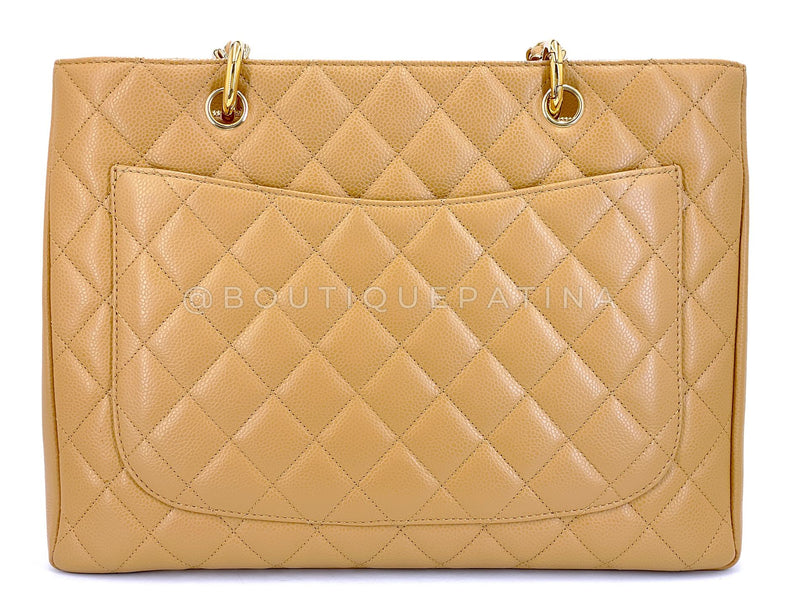 Chanel Vintage 2008 Camel Beige Caviar Grand Shopper Tote GST Bag GHW RLI