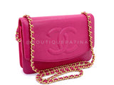 Chanel 2000 Vintage Fuchsia Pink Caviar Timeless Classic Wallet on Chain WOC Bag 24k GHW     ACG